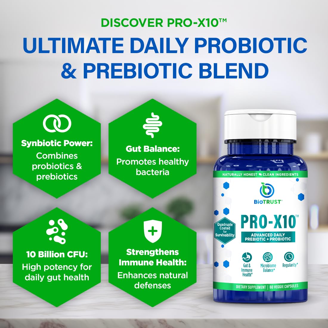 BioTrust Pro-X10 2.0 bottle back showing gluten-free, soy-free, non-GMO notes