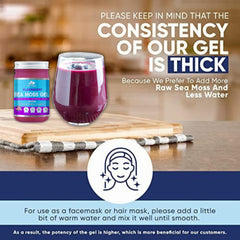 BioVitalica Sea Moss Gel Elderberry closeup reveals smooth, nutrient-dense texture.