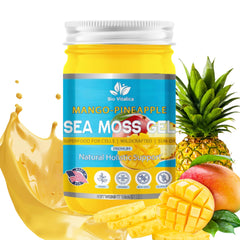 BioVitalica Sea Moss Gel Mango-Pineapple jar for daily nutrient boost.
