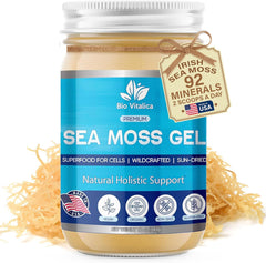 BioVitalica Sea Moss Gel bottle showcases premium, mineral-rich formula for daily use.