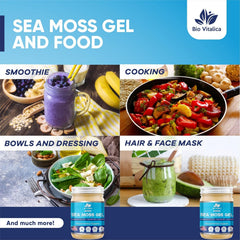 BioVitalica Sea Moss Gel in smoothies promoting easy, nutrient-rich addition.