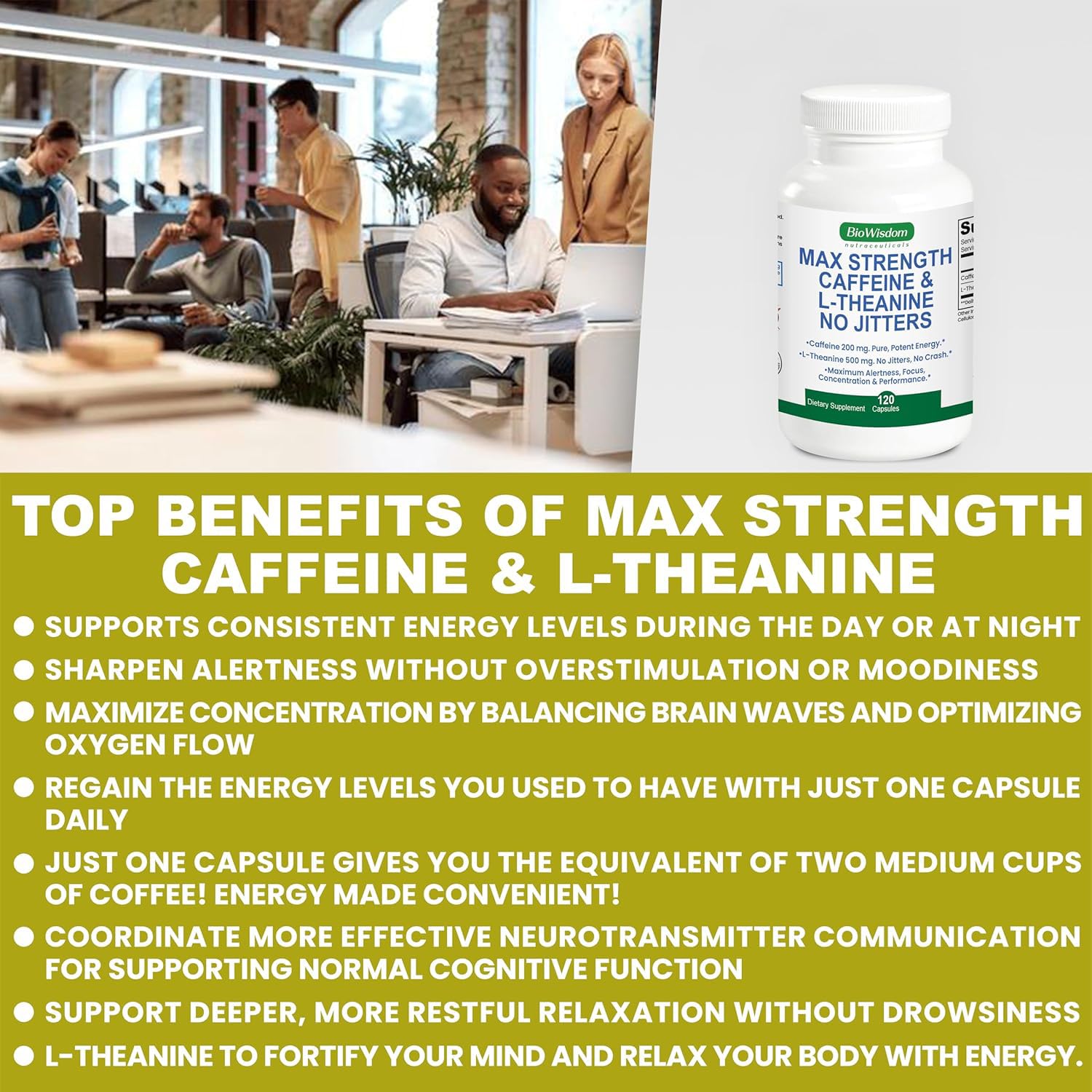 BioWisdom Max Strength bottle is shown for pre-workout use.