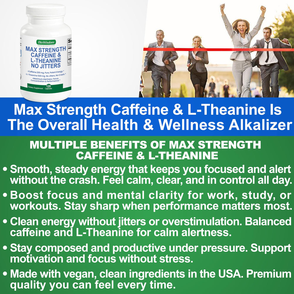 BioWisdom pills beside a glass of water illustrate convenient, calorie-free energy on the go.