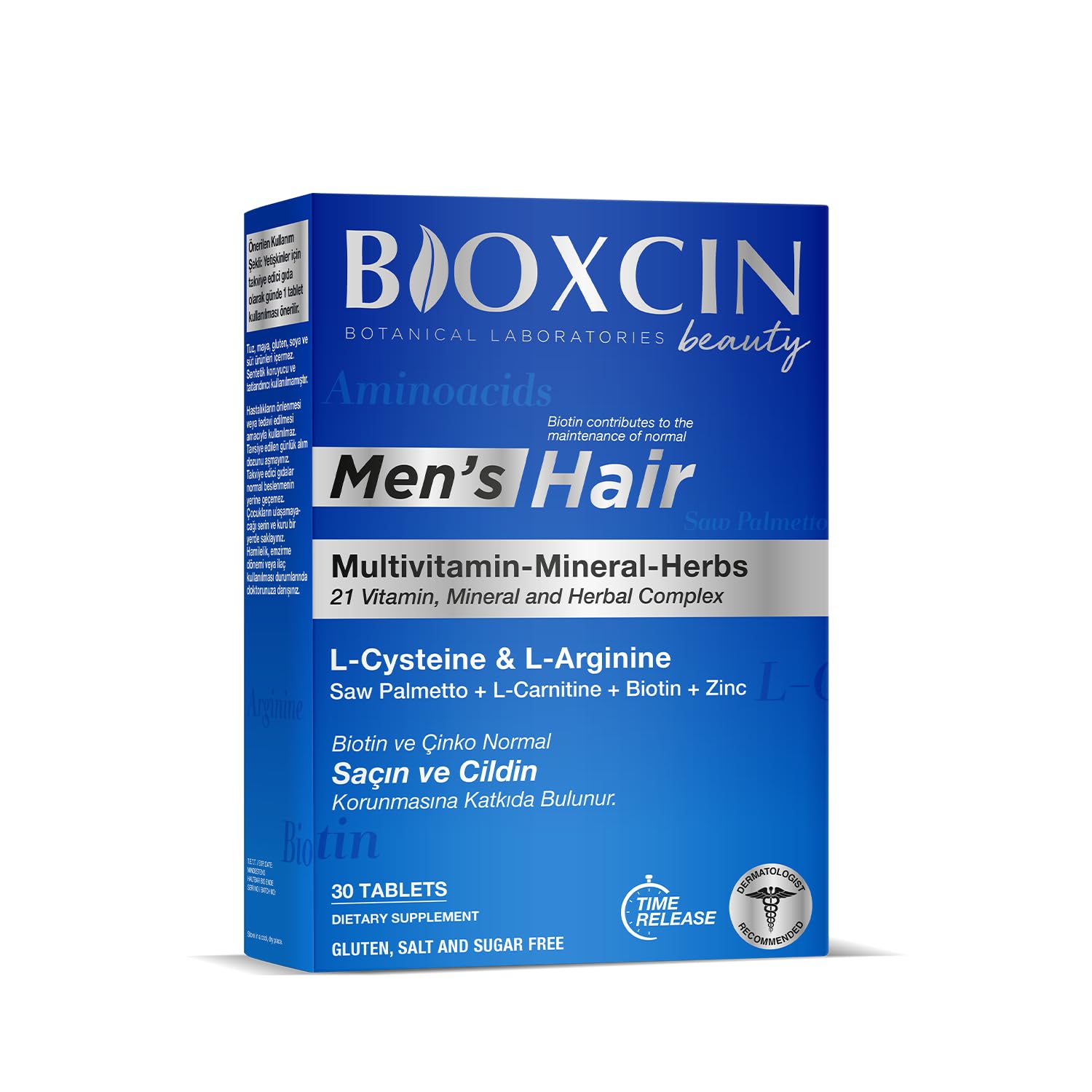 BIOXCIN Men's Hair 30 Tablet packaging shows a sleek bottle for daily use.