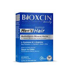 BIOXCIN Men's Hair 30 Tablet packaging shows a sleek bottle for daily use.