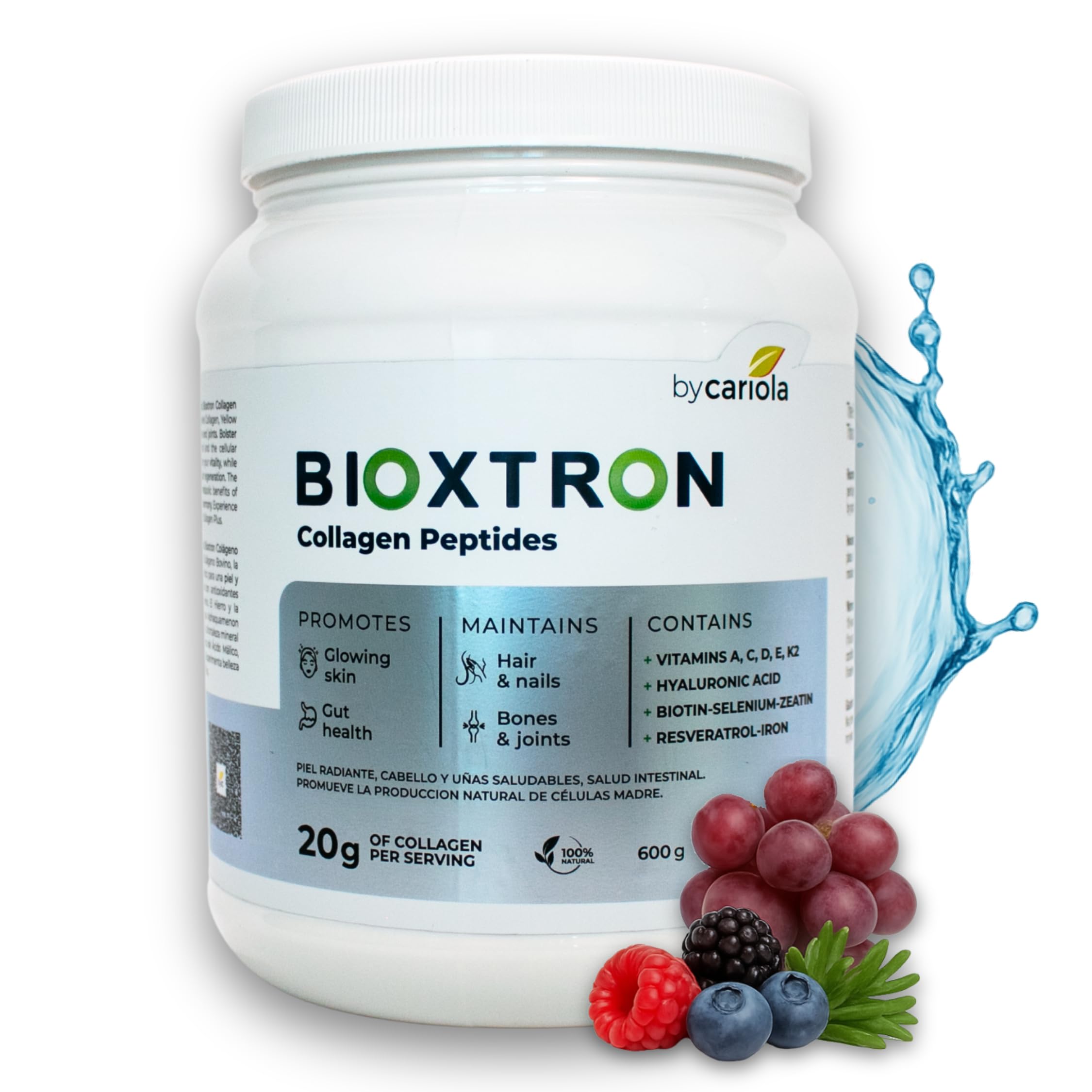 Bioxtron Collagen Peptides Powder jar with unflavored formula supporting skin and joints.