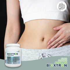 Bioxtron Collagen Peptides Powder bottle on shelf highlighting two decades of expertise.