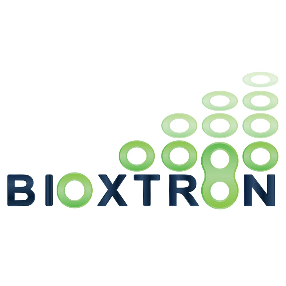 Bioxtron healthy routine capsules arranged beside a glass of water.