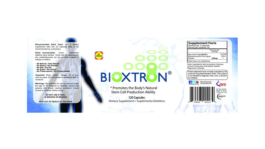 Bioxtron Spirulina energy-boost cap highlights plant-based vitality for everyday use.