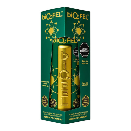 BiQFEL ginseng bottle pour illustrating quick liquid dosing for focus.