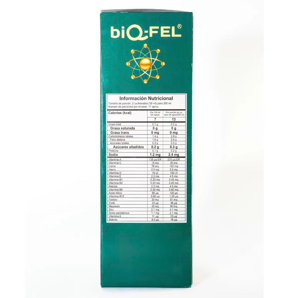 BiQFEL bottle alongside ginseng root for energy support.