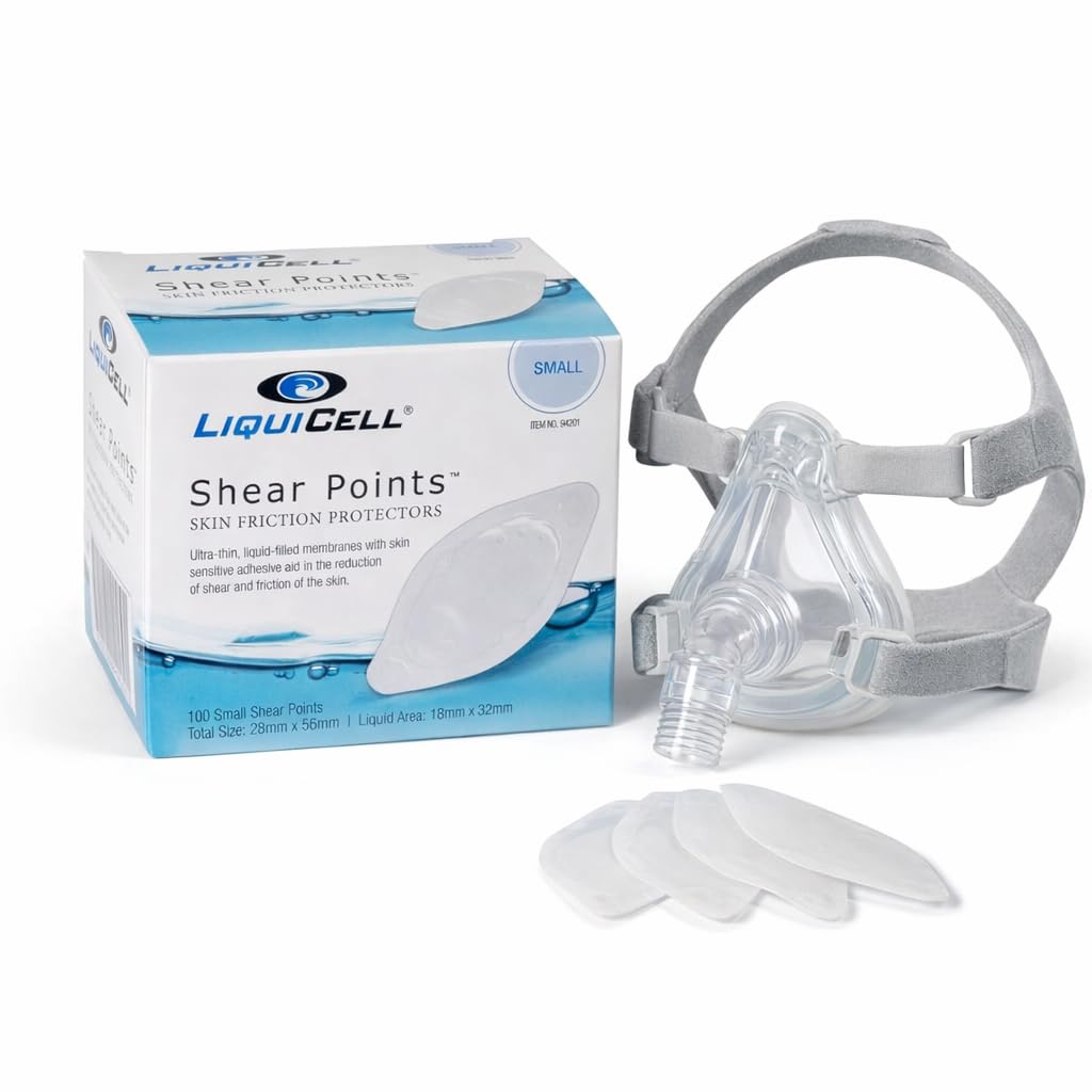 Birchwood LiquiCell Shear Points on nose bridge reduce skin shear with gentle adhesion.