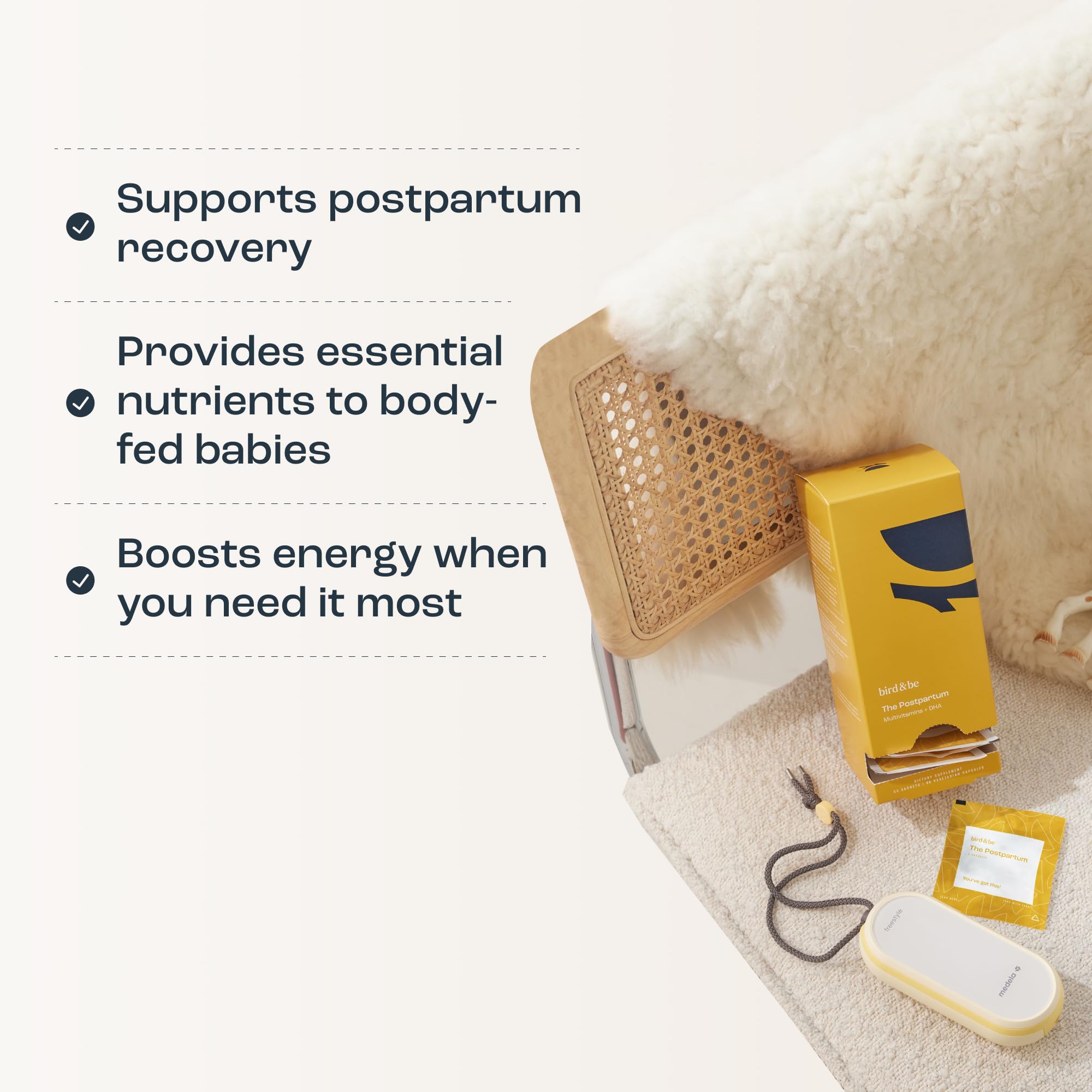 birdandbe postpartum ingredients chart highlighting choline and vegan dha