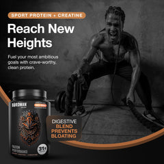 Birdman Falcon chocolate protein scoop highlights vegan, sugar-free nutrition