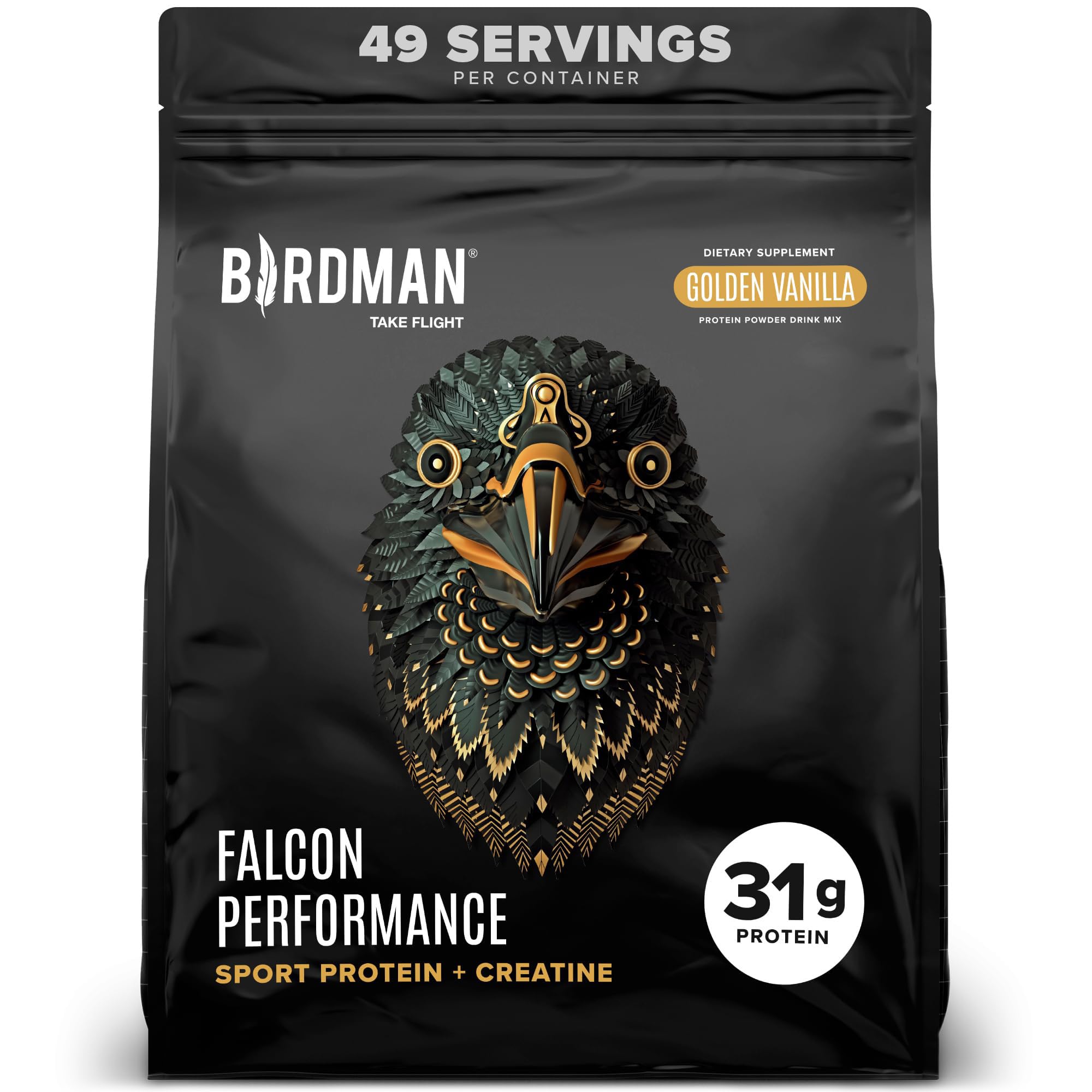 BirdMAN Falcon Performance vanilla protein tub for vegan athletes.