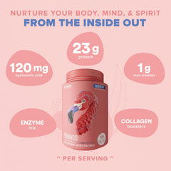 BIRDMAN Fitmingo blueberry protein powder shake glass demonstrates dairy-free post-workout hydration.