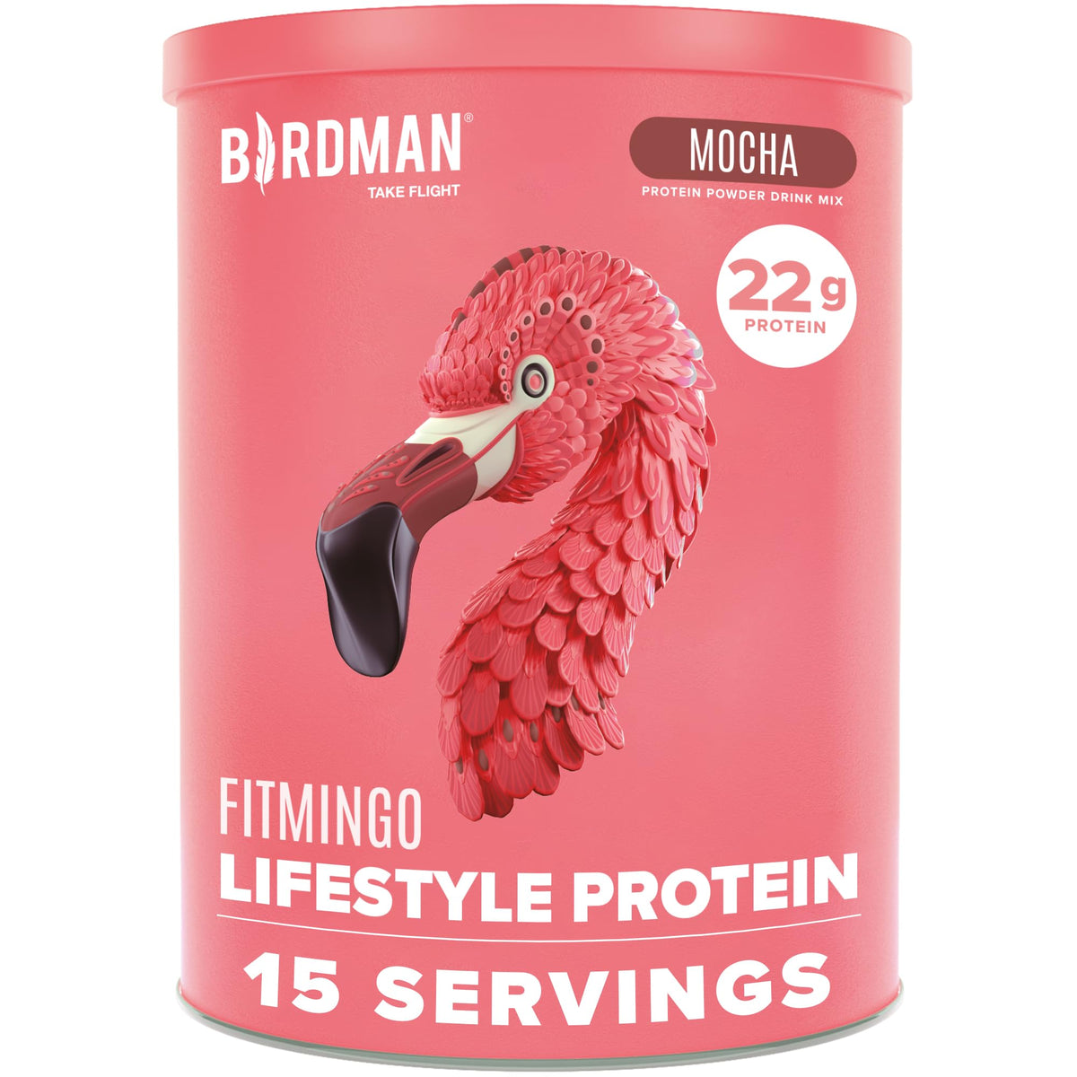 Birdman Fitmingo blueberry protein powder tub showcasing plant-based nutrition for active days