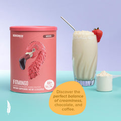 Birdman Fitmingo finished shake glass shows creamy blueberry flavor experience