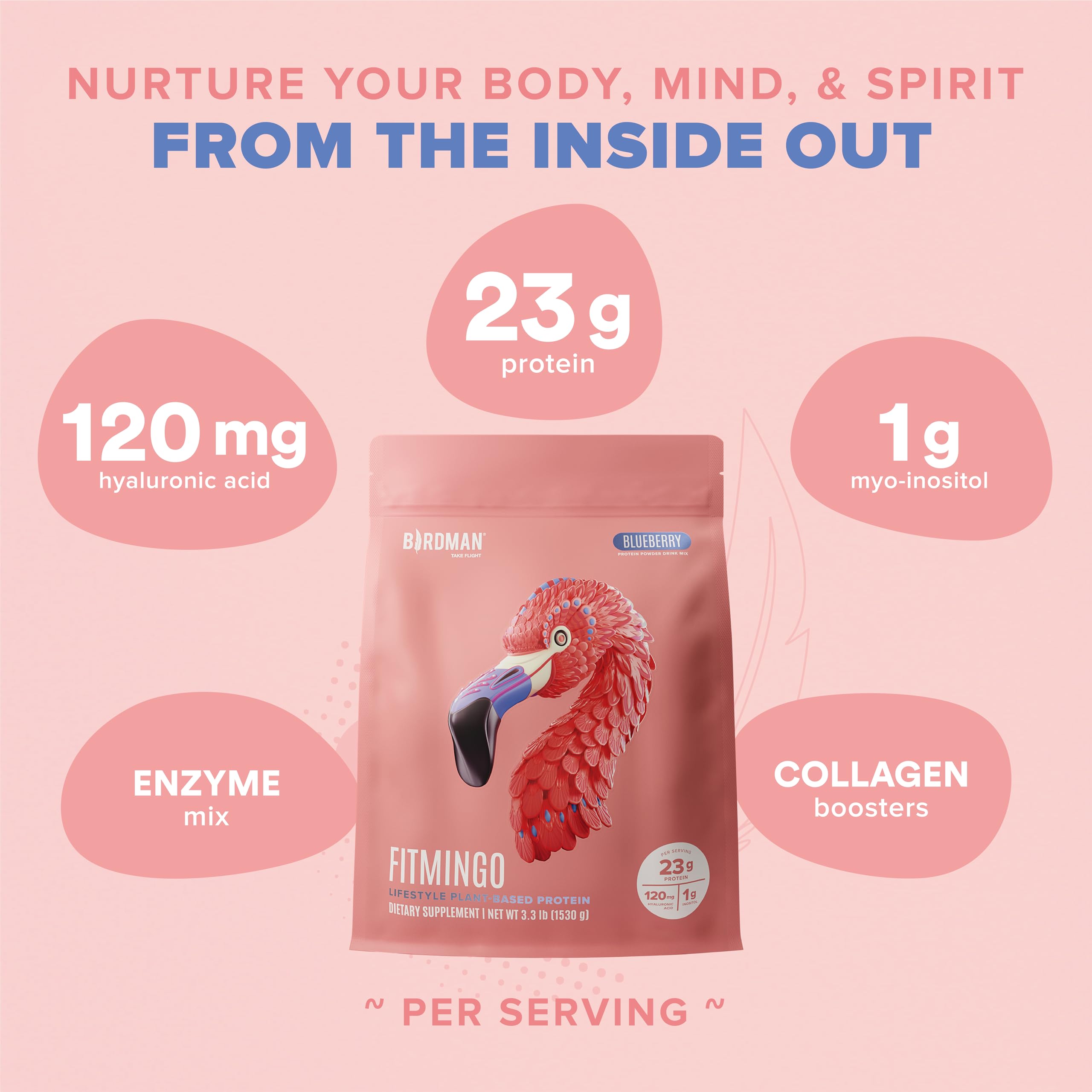 Birdman Fitmingo inositol and vitamin D3 bottle targets hormonal balance and bone health.