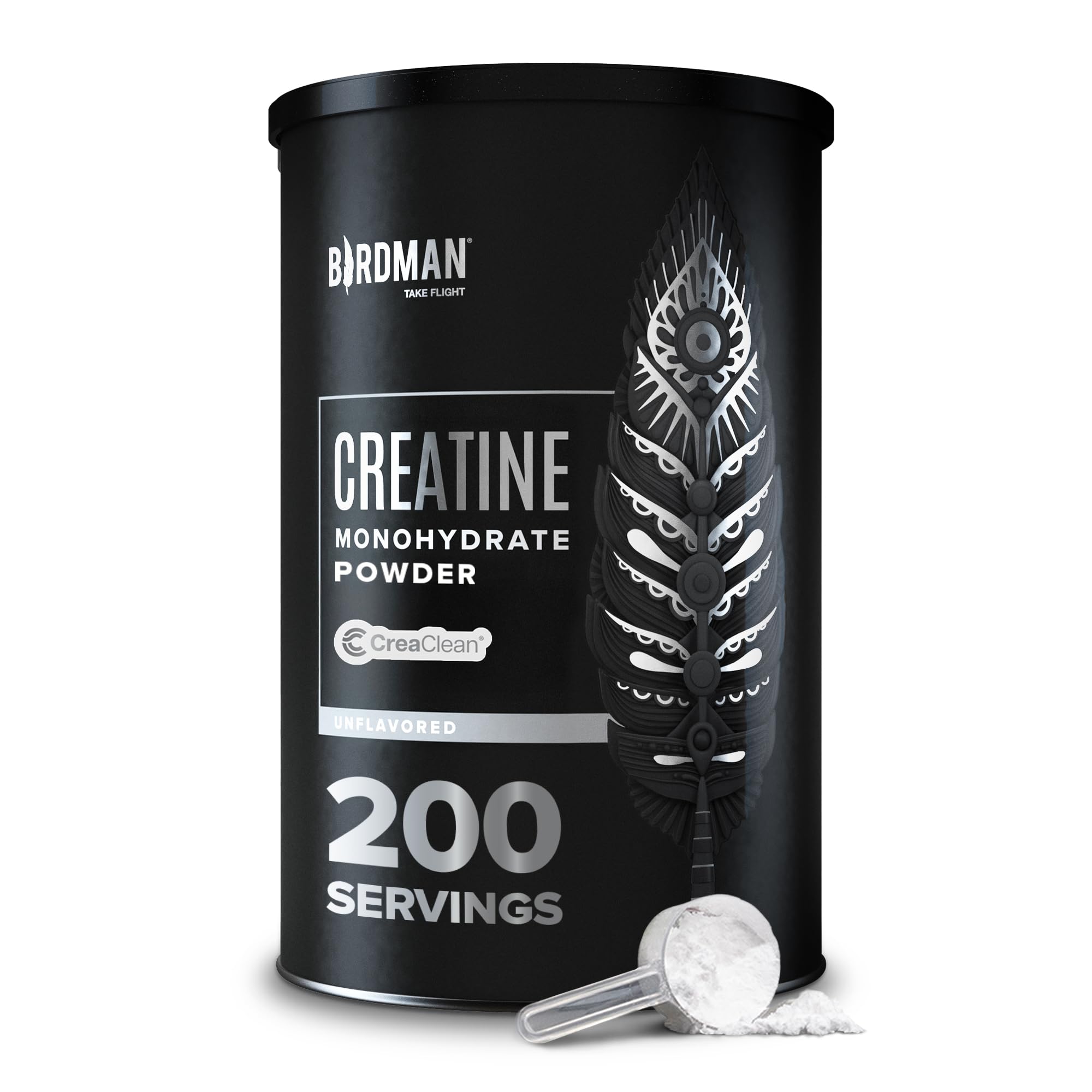 Birdman micronized creatine powder bottle enhances performance with vegan formula