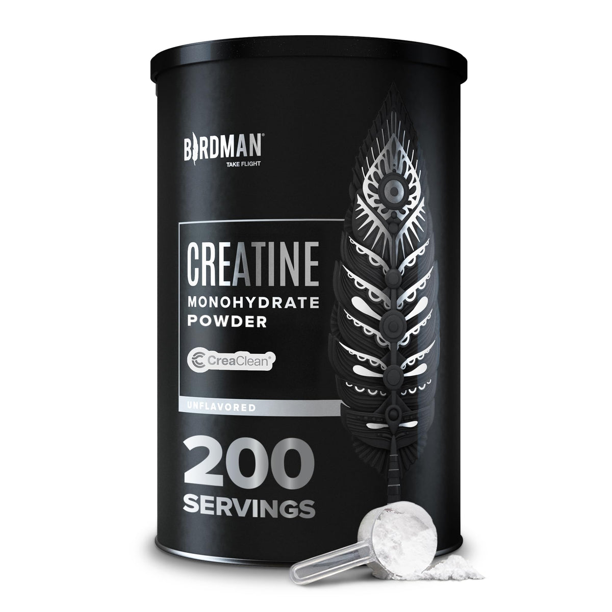 Birdman micronized creatine powder bottle enhances performance with vegan formula