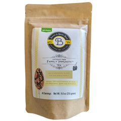 Birds & Bees Teas elderberry tea bottle showcases an organic blend for family wellness.