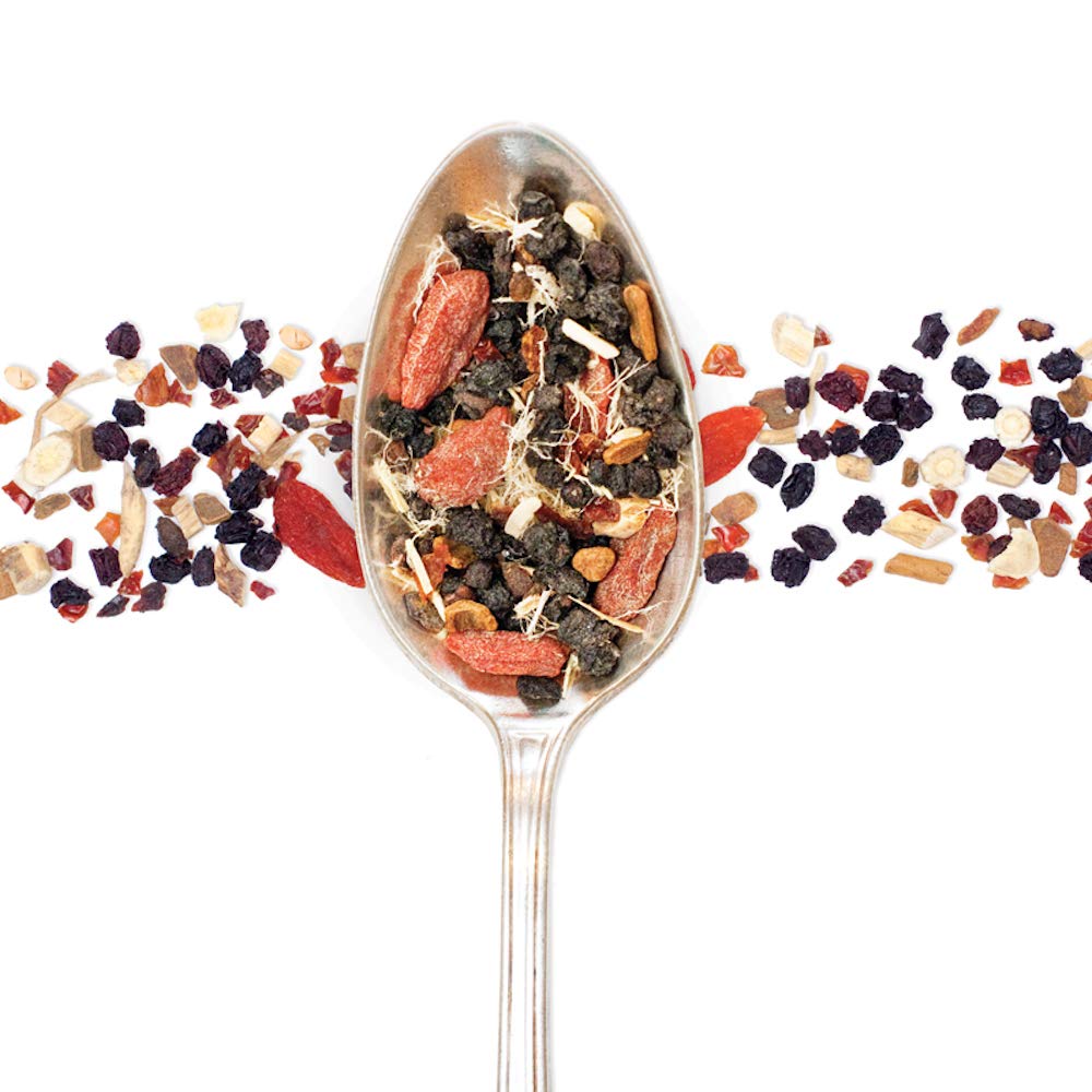 Birds & Bees Teas elderberry tea in a steaming cup with inviting aroma.
