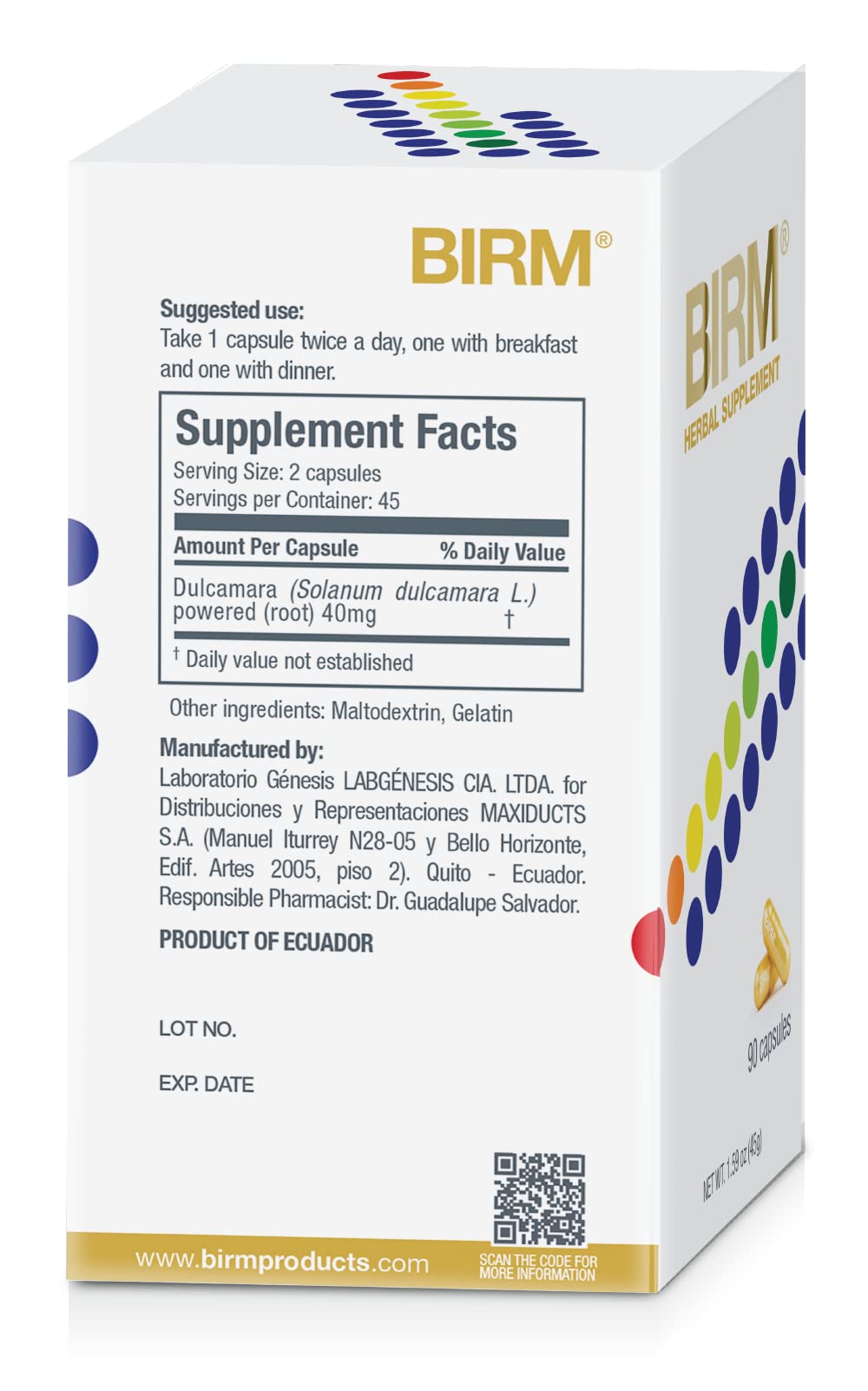 BIRM Preventive Herbal Supplement capsules ready for two-daily-dose use.