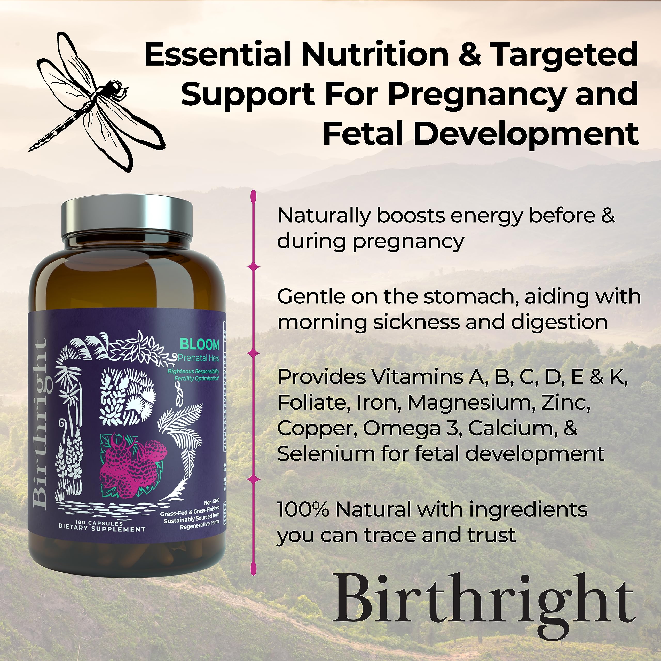 Birthright Bloom packaging-glass-bottle reinforces a plastic-free wellness choice.