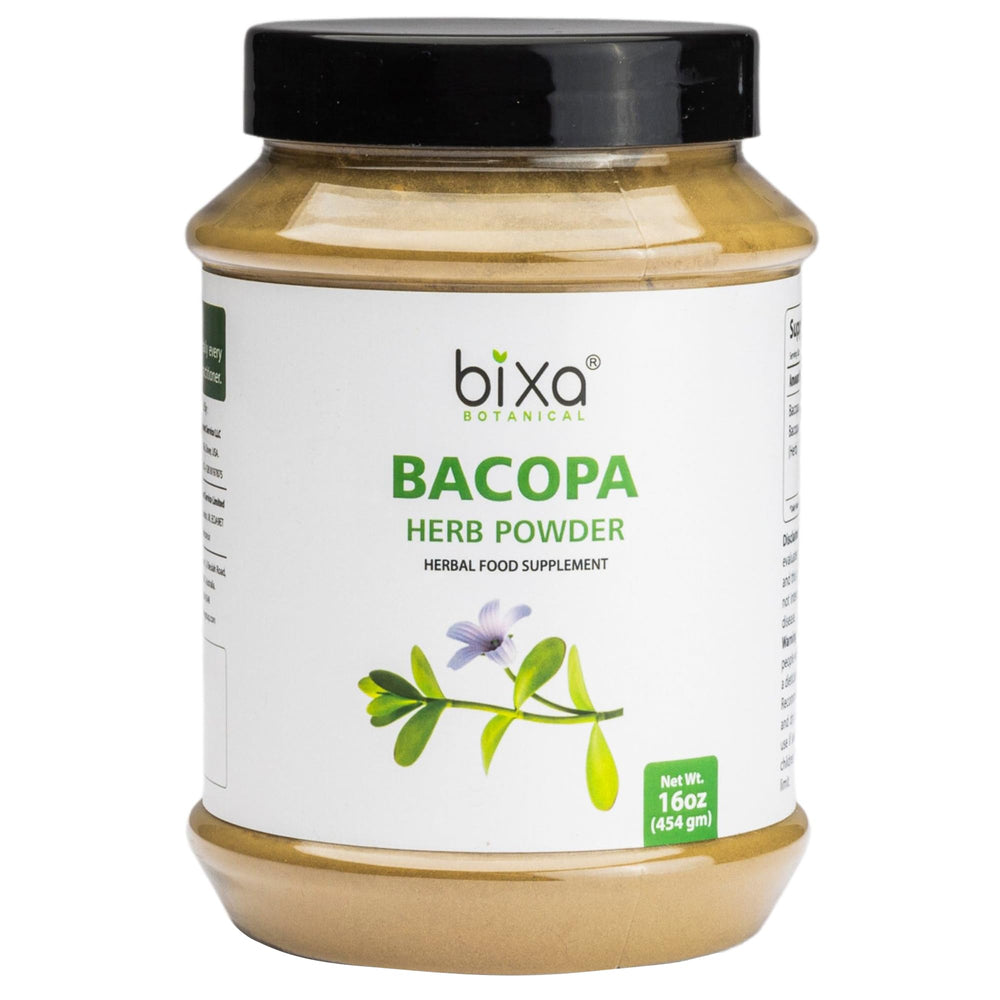 bixa BOTANICAL Bacopa powder bottle for daily wellness rituals.