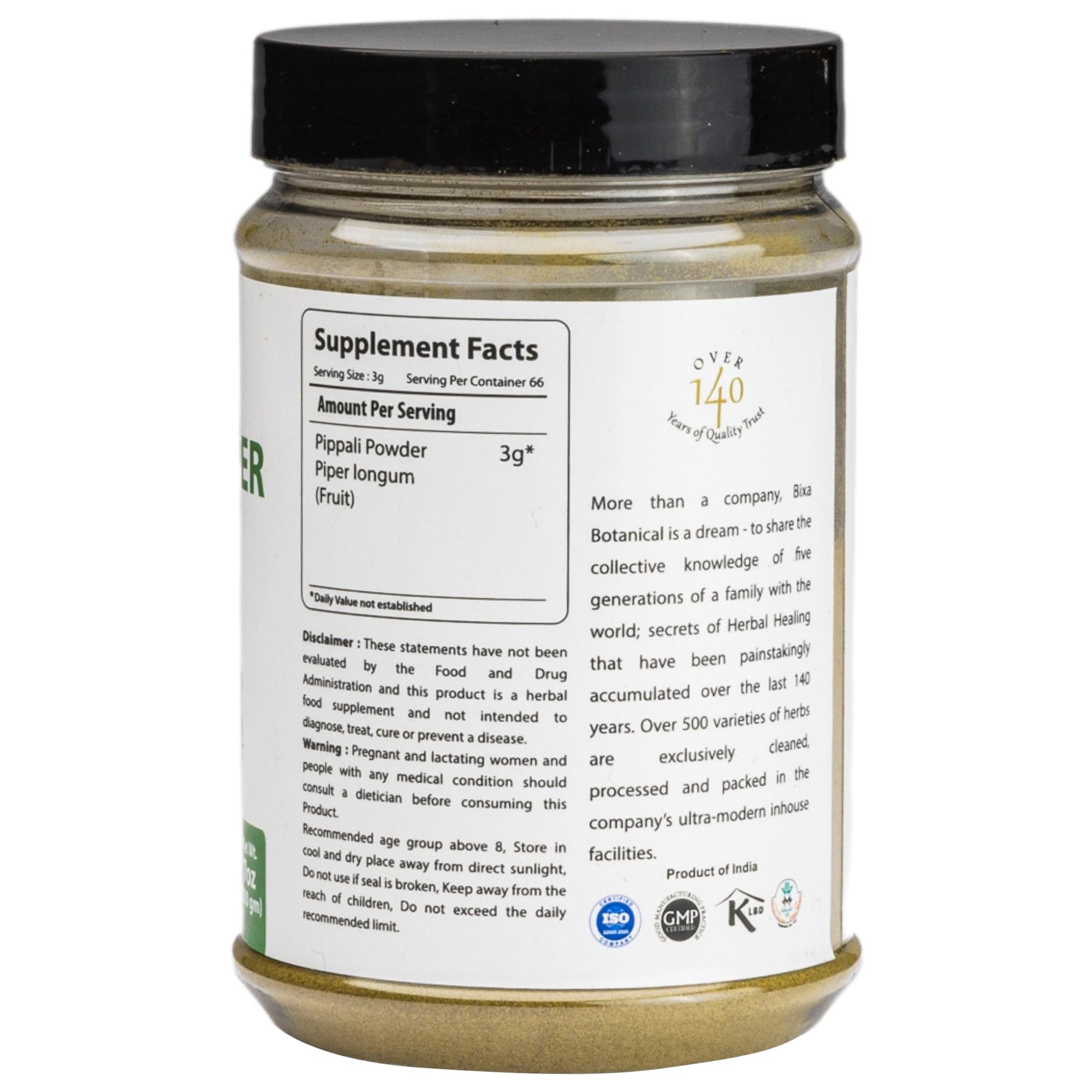 100 percent pure Pippali powder from Bixa Botanical for Malabar flavors