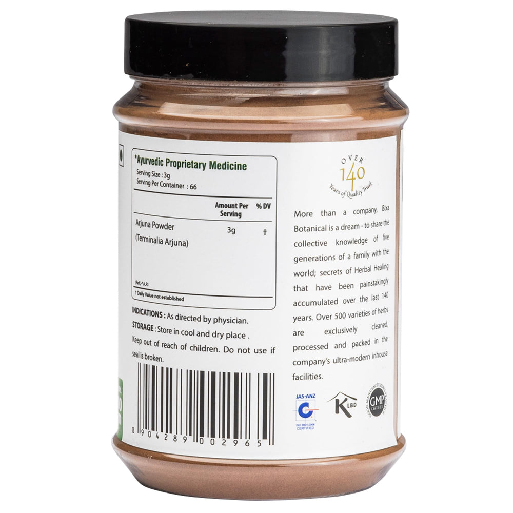 Bixa Botanical Arjuna powder pour demonstrates convenient daily use.