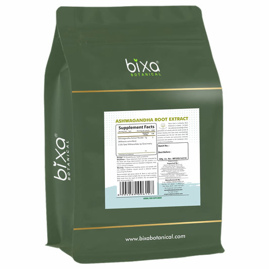 Bixa Botanical Ashwagandha powder jar displays earthy powder suitable for daily use