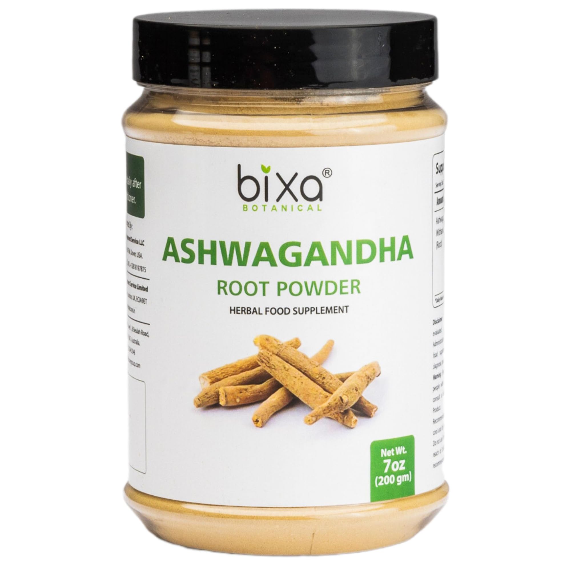 bixa botanical ashwagandha root powder bottle close-up highlighting lab-tested quality for daily use