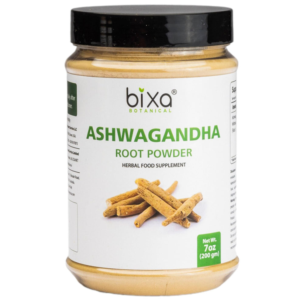 bixa botanical ashwagandha root powder bottle close-up highlighting lab-tested quality for daily use