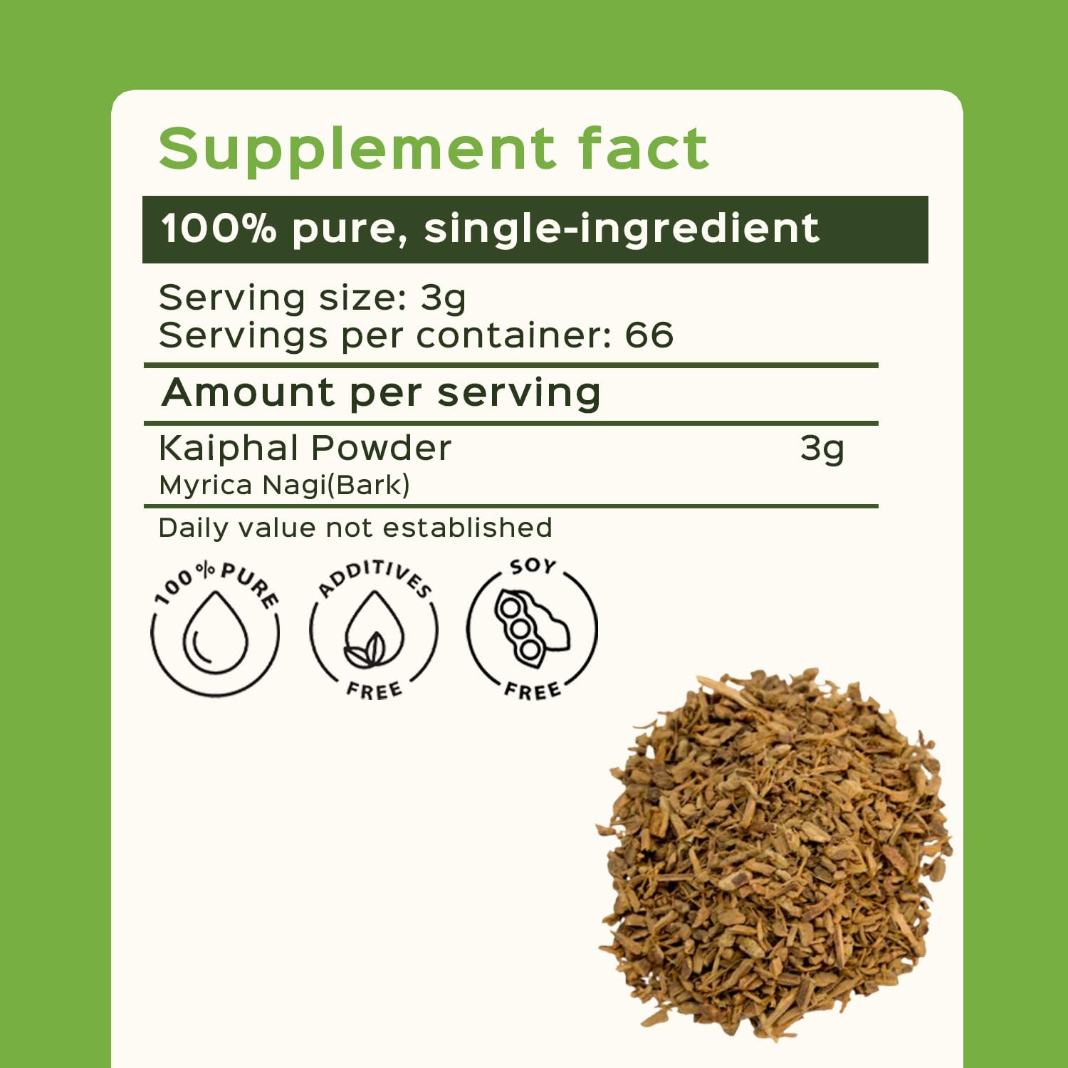 Close-up of Bixa Botanical Bayberry Powder jar highlighting vegan-friendly quality.