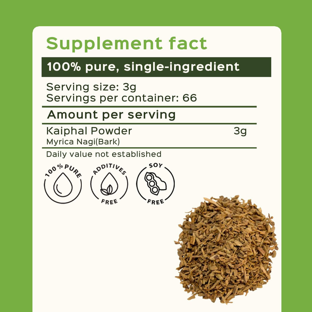 Close-up of Bixa Botanical Bayberry Powder jar highlighting vegan-friendly quality.