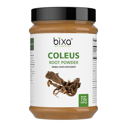 Bixa Botanical Coleus Forskohlii root powder jar supports easy daily blending and measuring.
