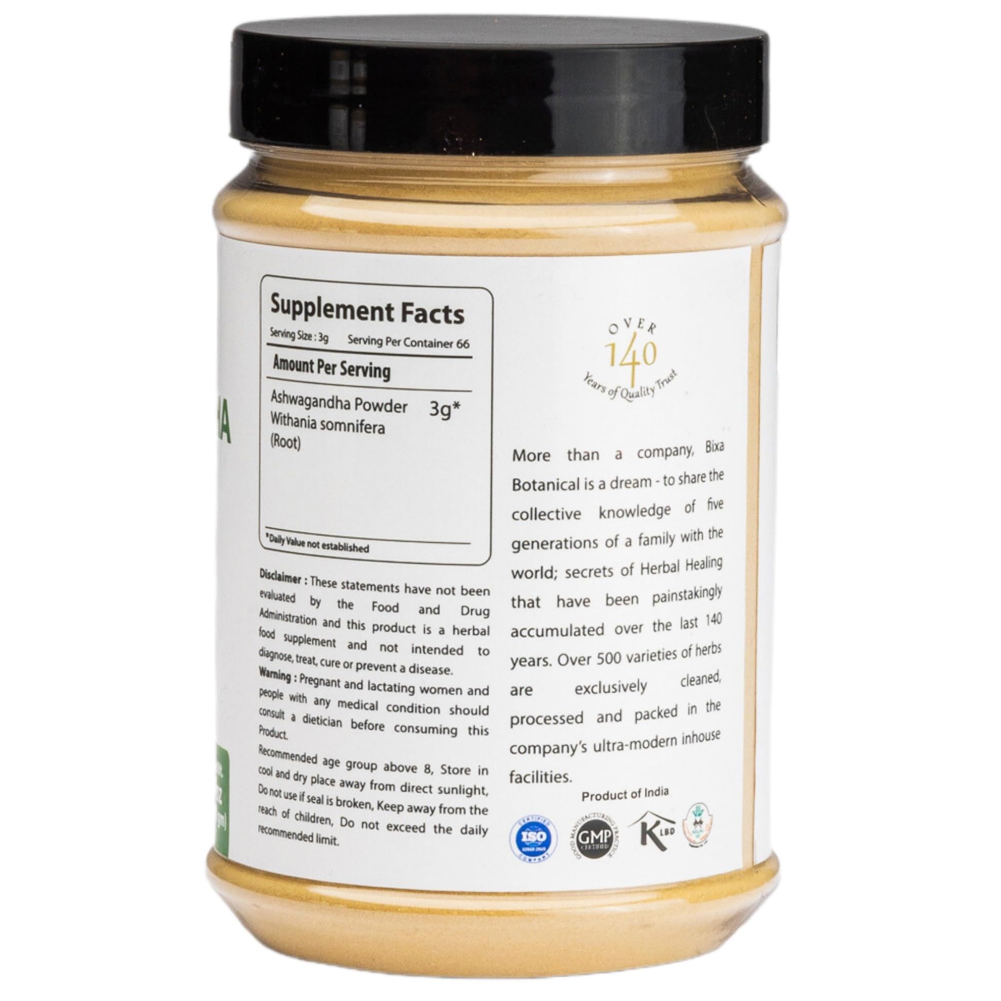 bixa botanical GMP-certified manufacturing badge on packaging