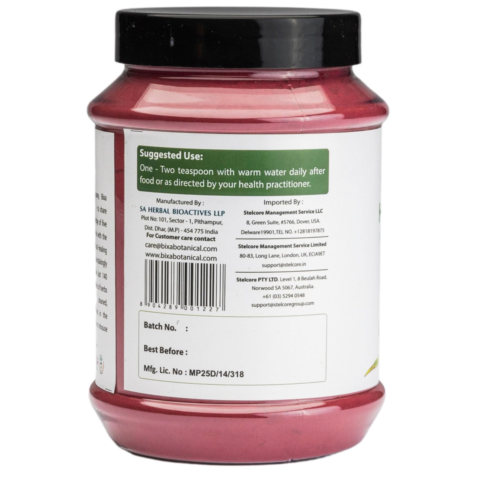 Scoop of Bixa Botanical Hibiscus Powder for internal use with juice.