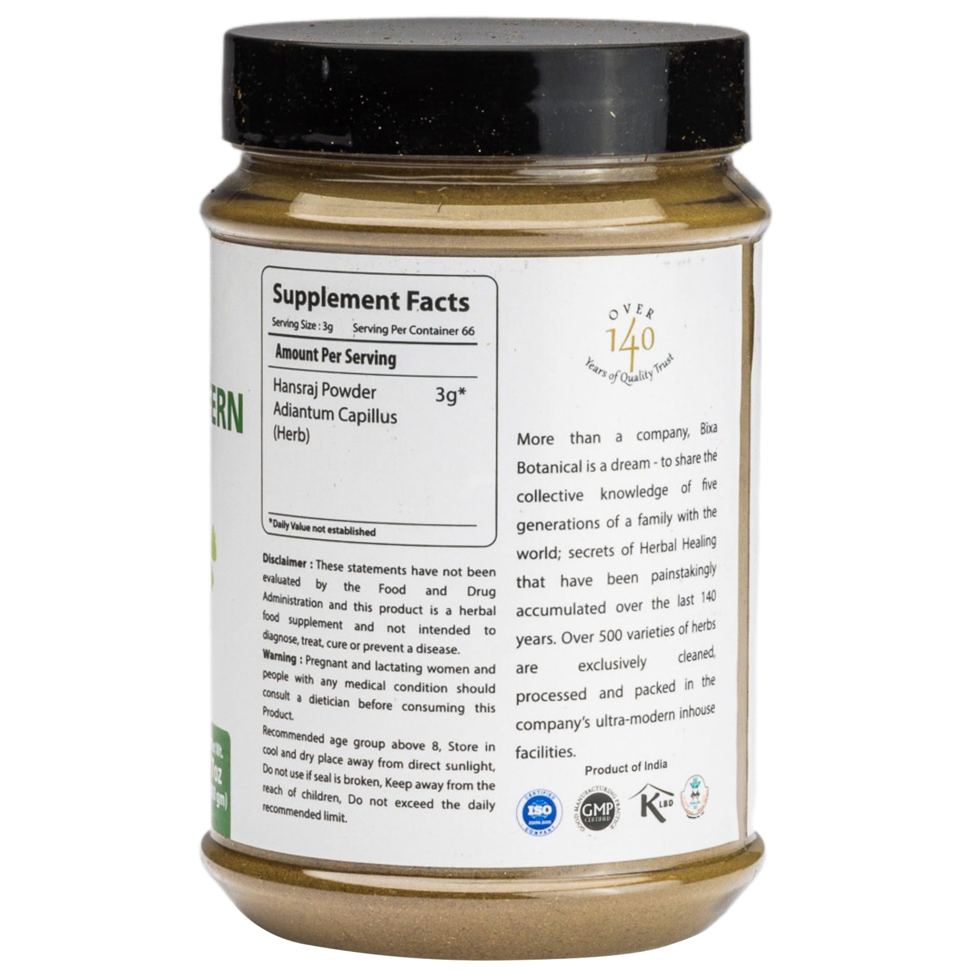 bixa BOTANICAL Maidenhair Fern Powder dispensing scoop enables precise, convenient servings