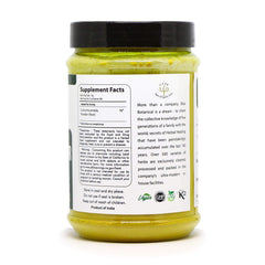 Ingredients panel on Bixa Botanical Mango Ginger Powder highlighting natural, non-GMO processing.