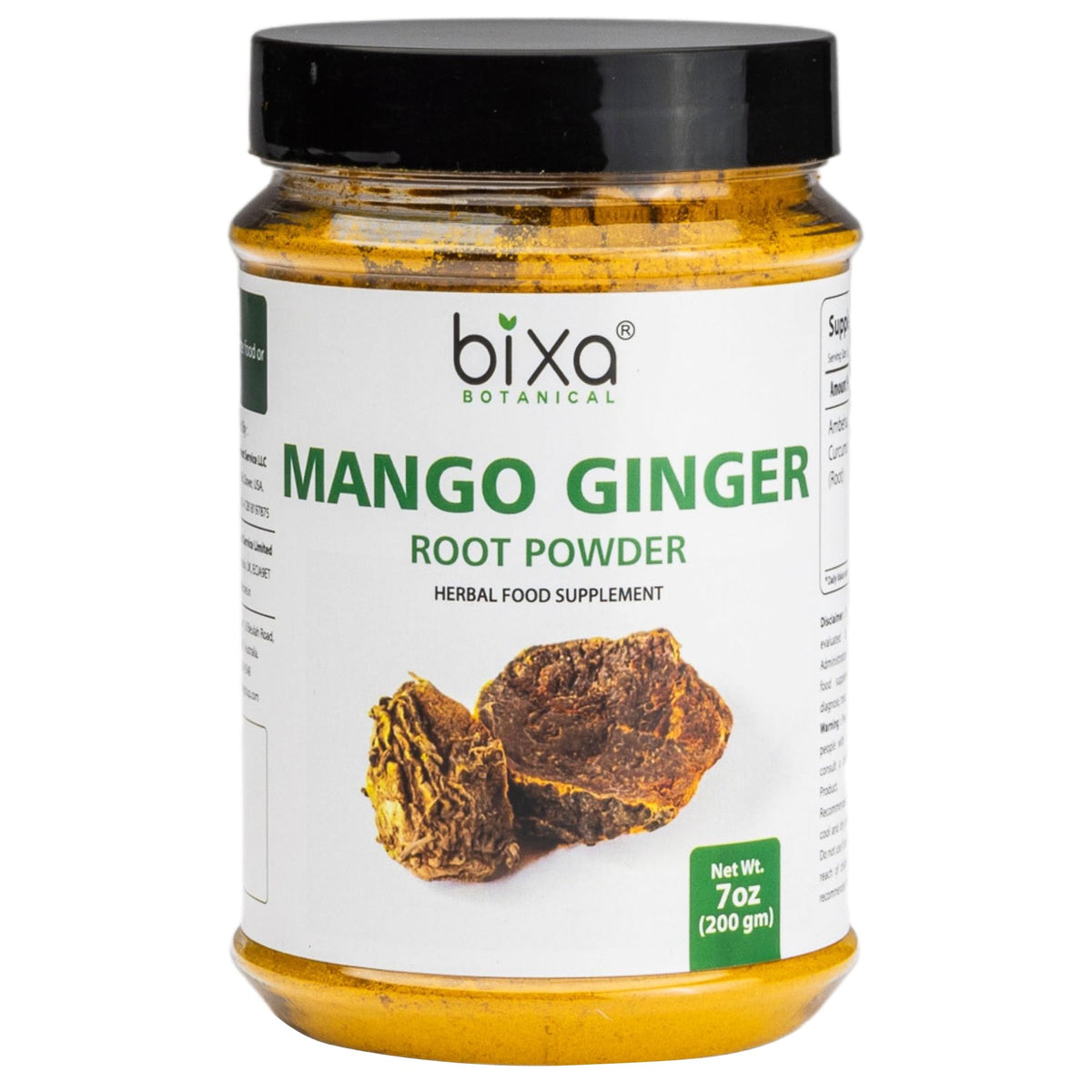Bixa Botanical Mango Ginger Powder packaging shows premium quality and mango aroma for flavorful meals.