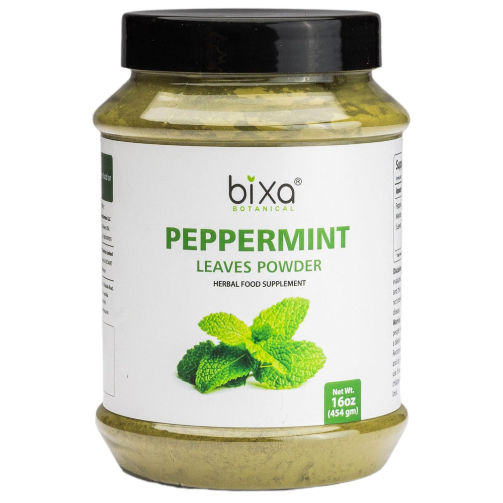 Bixa Botanical Peppermint Leaves Powder bottle ready for refreshing infusions.