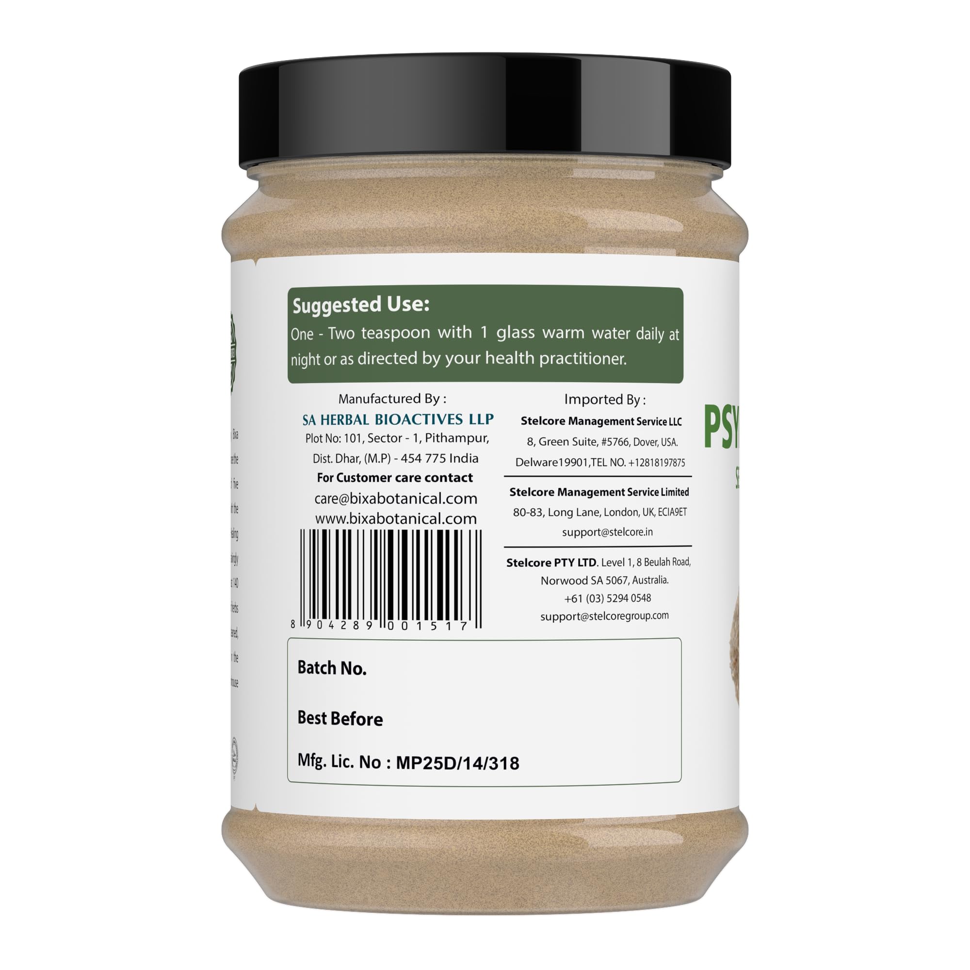bixa BOTANICAL psyllium powder bottle sealed for quality
