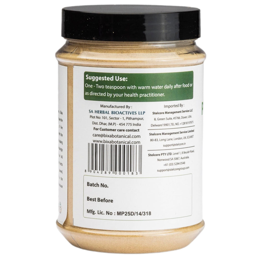 bixa botanical Punarnava powder label detail shows 200 g packaging and purity.