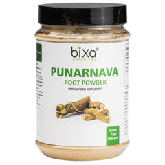 bixa botanical Punarnava powder packaging view highlights gluten-free formulation.