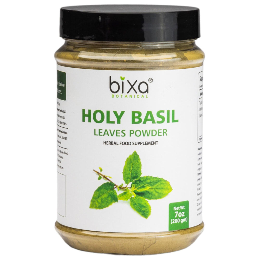 bixa botanical tulsi leaves powder packaging highlights premium tea-ready herb