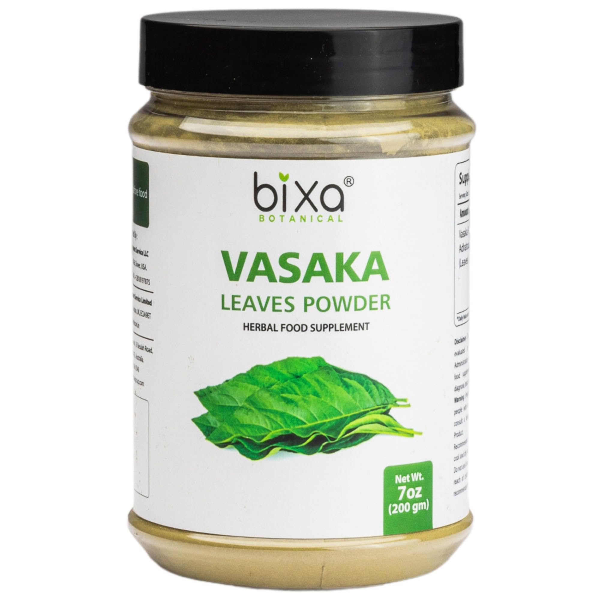 bixa BOTANICAL Vasaka leaf powder bottle for easy daily supplementation.