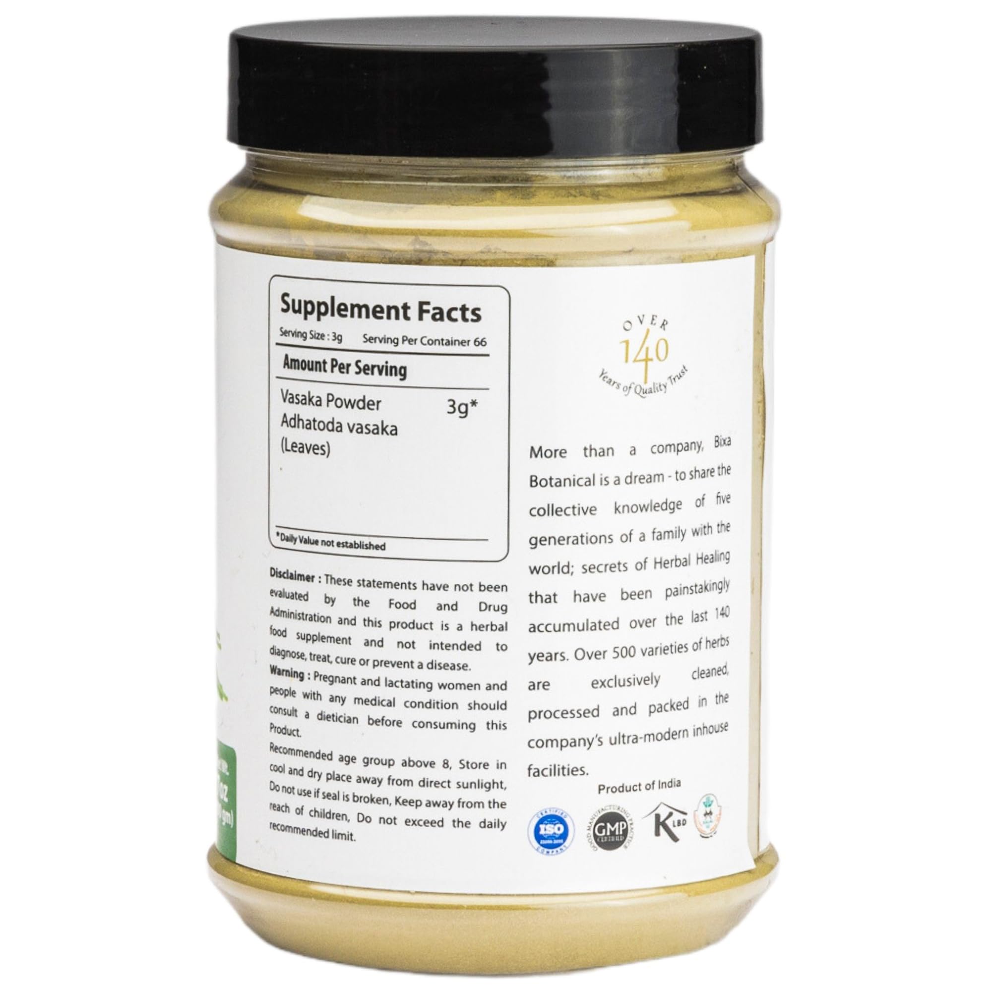 bixa BOTANICAL Vasaka leaf powder tin closeup showcasing purity.